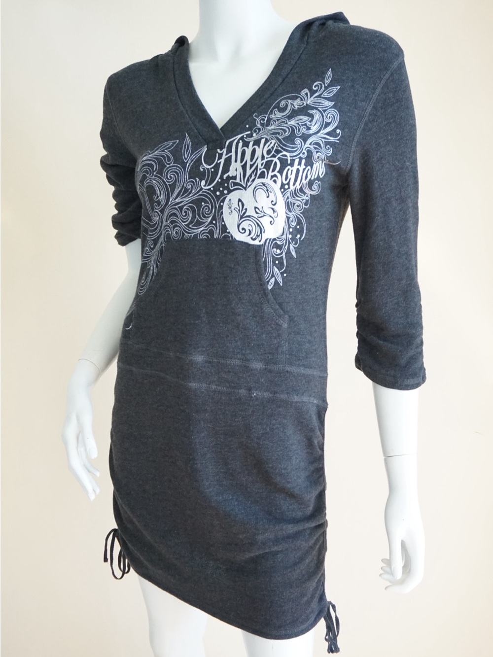 Apple Bottoms Y2K Grey Terry Cloth Mini Rhinestone Hooded Dress - Size Large